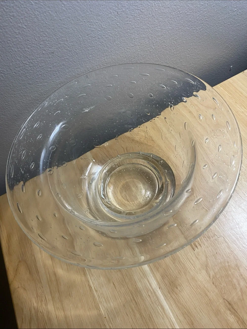 Handblown Bullicante controlled bubble glass pedestal bowl.
